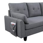 Canapé d'angle moderne en forme de L avec chaise longue, pouf de rangement et poches latérales pour le salon