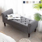 Arm Fabric Storage Ottoman Bench with Solid Wood Legs, 48W x 18D x 23H