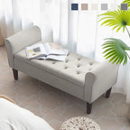 Arm Fabric Storage Ottoman Bench with Solid Wood Legs, 48W x 18D x 23H