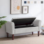 Arm Fabric Storage Ottoman Bench with Solid Wood Legs, 48W x 18D x 23H