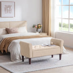 Arm Fabric Storage Ottoman Bench with Solid Wood Legs, 48W x 18D x 23H