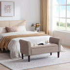 Arm Fabric Storage Ottoman Bench with Solid Wood Legs, 48W x 18D x 23H