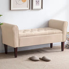 Arm Fabric Storage Ottoman Bench with Solid Wood Legs, 48W x 18D x 23H