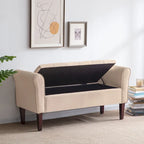 Arm Fabric Storage Ottoman Bench with Solid Wood Legs, 48W x 18D x 23H
