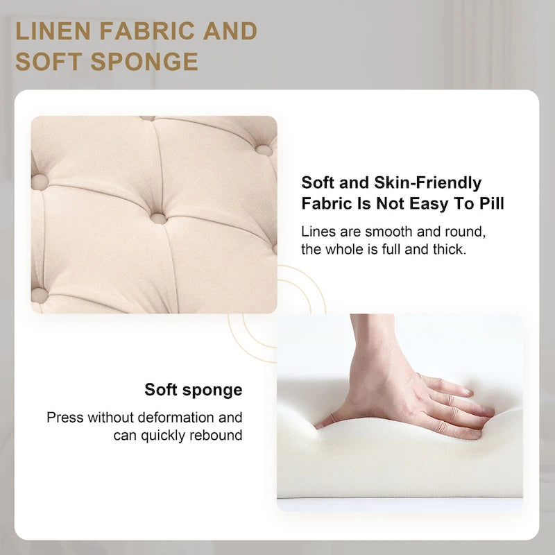 Arm Fabric Storage Ottoman Bench with Solid Wood Legs, 48W x 18D x 23H