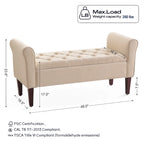 Arm Fabric Storage Ottoman Bench with Solid Wood Legs, 48W x 18D x 23H