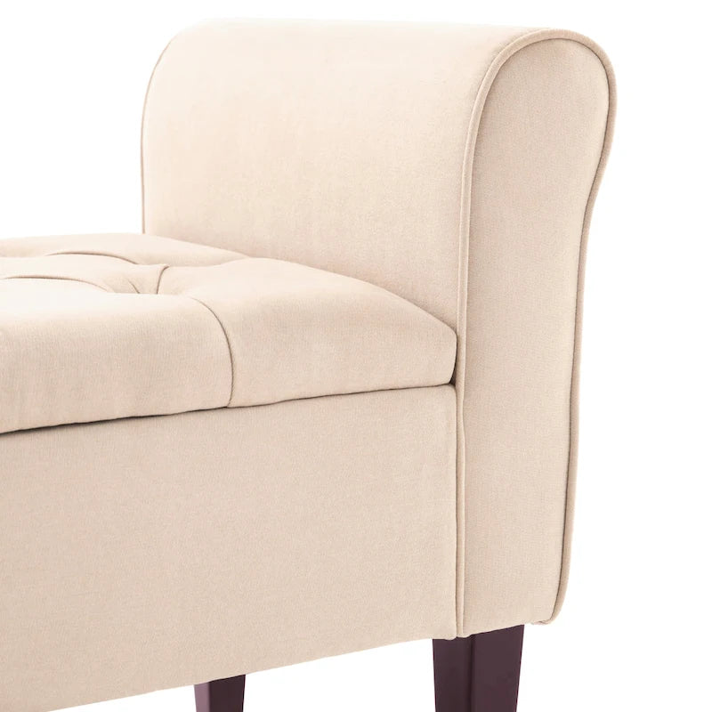Arm Fabric Storage Ottoman Bench with Solid Wood Legs, 48W x 18D x 23H