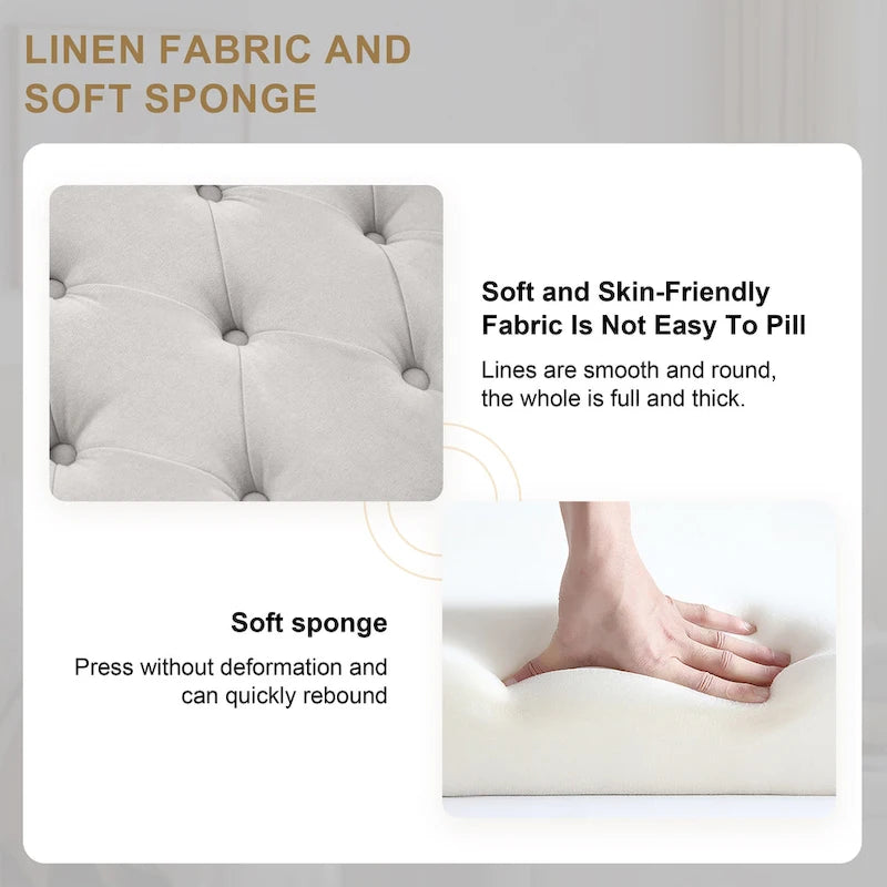 Arm Fabric Storage Ottoman Bench with Solid Wood Legs, 48W x 18D x 23H