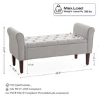 Arm Fabric Storage Ottoman Bench with Solid Wood Legs, 48W x 18D x 23H