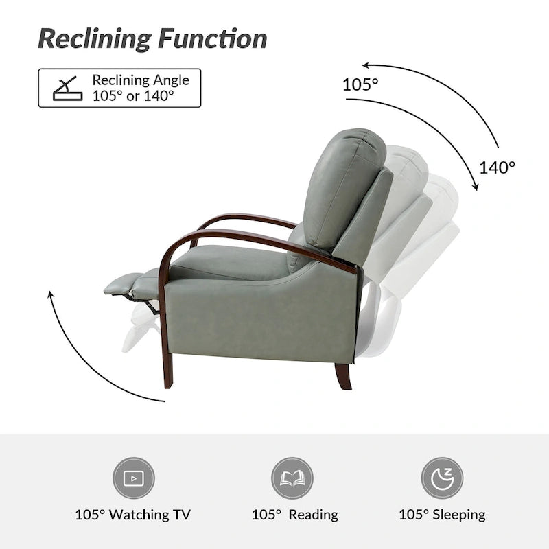 Fauteuil inclinable manuel Mid-Century Modern Cigar avec accoudoirs incurvés en bois