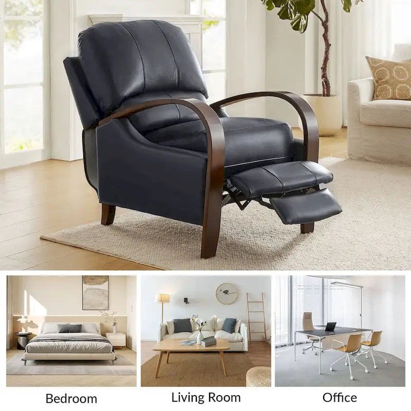 Fauteuil inclinable manuel Mid-Century Modern Cigar avec accoudoirs incurvés en bois