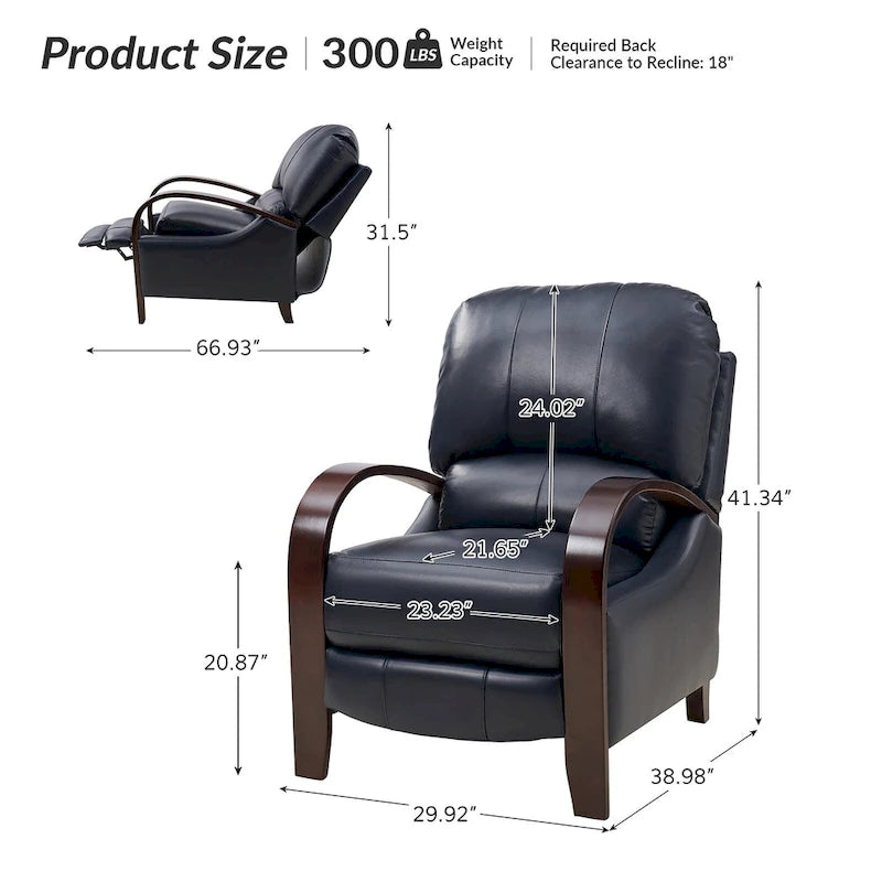 Fauteuil inclinable manuel Mid-Century Modern Cigar avec accoudoirs incurvés en bois