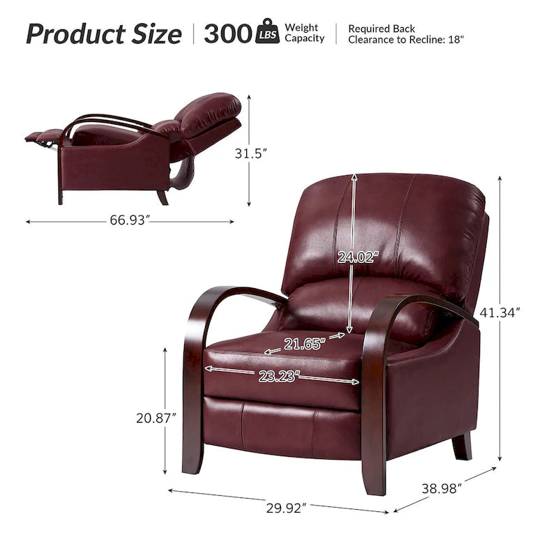 Fauteuil inclinable manuel Mid-Century Modern Cigar avec accoudoirs incurvés en bois