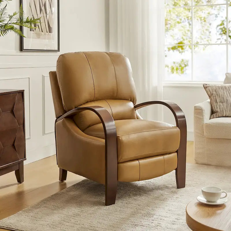 Fauteuil inclinable manuel Mid-Century Modern Cigar avec accoudoirs incurvés en bois