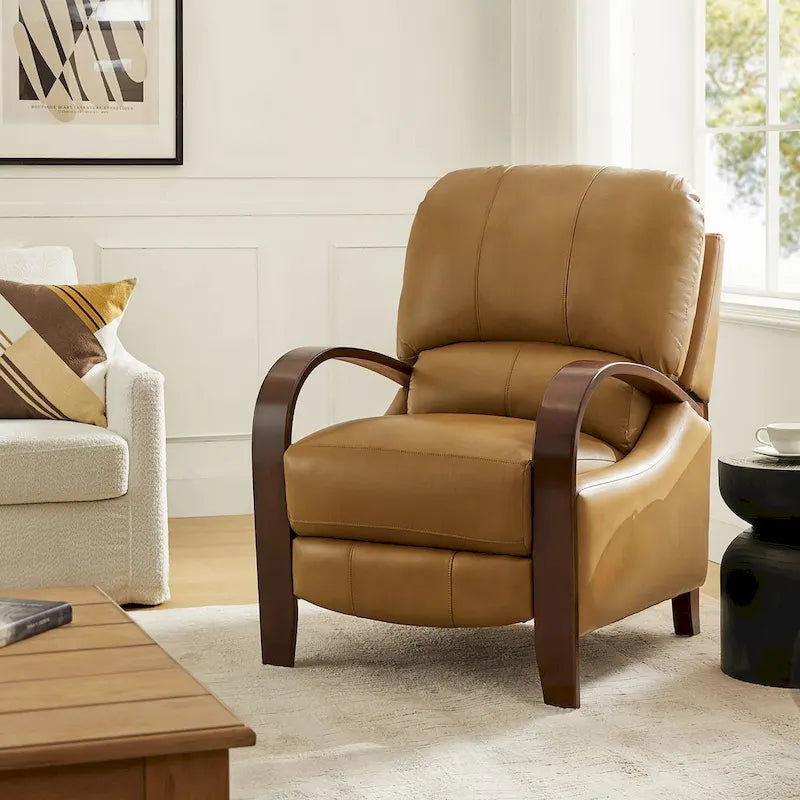 Fauteuil inclinable manuel Mid-Century Modern Cigar avec accoudoirs incurvés en bois