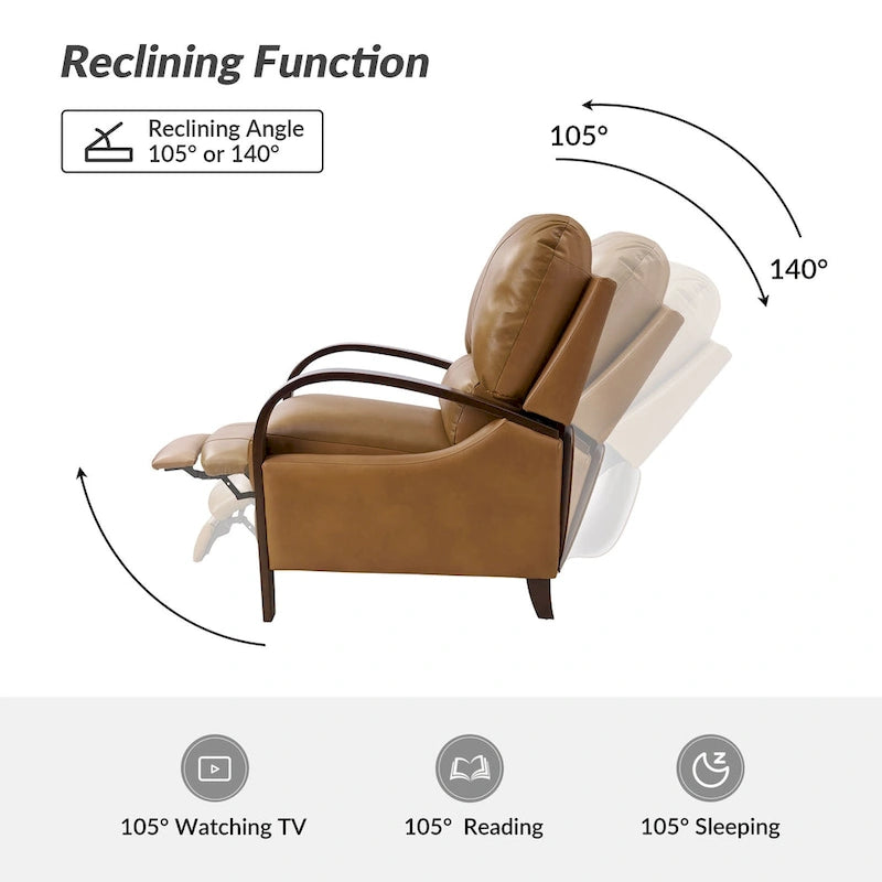 Fauteuil inclinable manuel Mid-Century Modern Cigar avec accoudoirs incurvés en bois