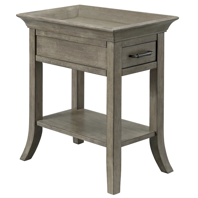 One Drawer Traditional Cherry Tray Edge Side Table with Shelf