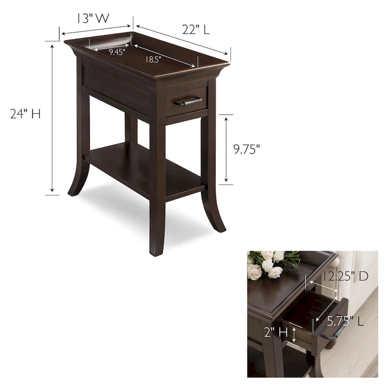 One Drawer Traditional Cherry Tray Edge Side Table with Shelf