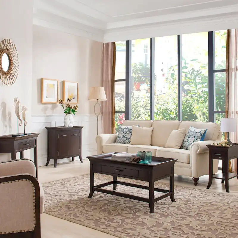 One Drawer Traditional Cherry Tray Edge Side Table with Shelf