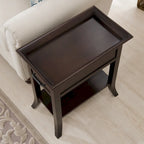 One Drawer Traditional Cherry Tray Edge Side Table with Shelf