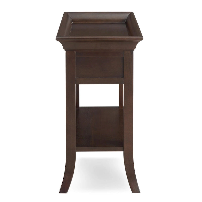 One Drawer Traditional Cherry Tray Edge Side Table with Shelf