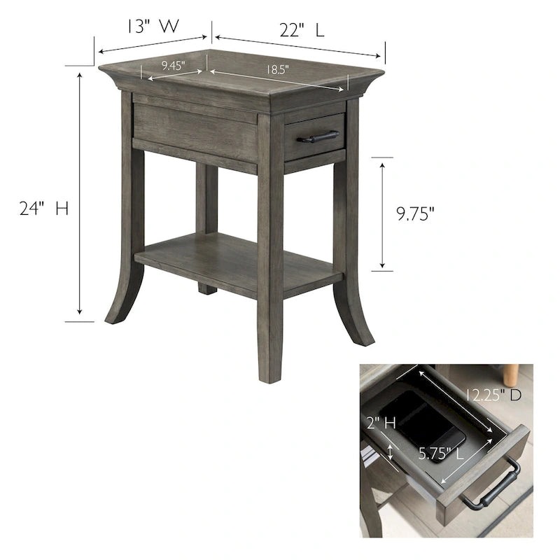 One Drawer Traditional Cherry Tray Edge Side Table with Shelf