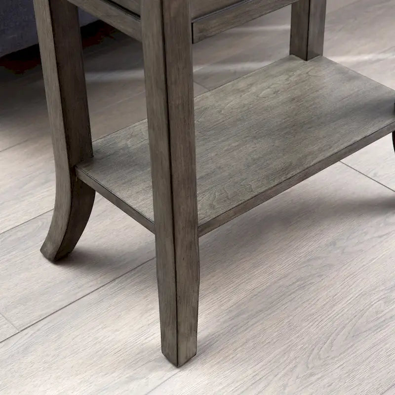 One Drawer Traditional Cherry Tray Edge Side Table with Shelf