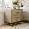 Transitional Oak Solid Wood 2-Drawer Nightstand with Metal Legs