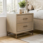  Drayden Transitional Oak Solid Wood 2-Drawer Nightstand with Metal Legs