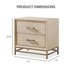 Transitional Oak Solid Wood 2-Drawer Nightstand with Metal Legs