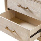 Transitional Oak Solid Wood 2-Drawer Nightstand with Metal Legs