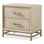Transitional Oak Solid Wood 2-Drawer Nightstand with Metal Legs