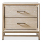 Transitional Oak Solid Wood 2-Drawer Nightstand with Metal Legs