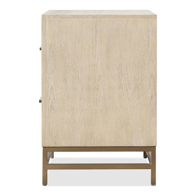 Transitional Oak Solid Wood 2-Drawer Nightstand with Metal Legs