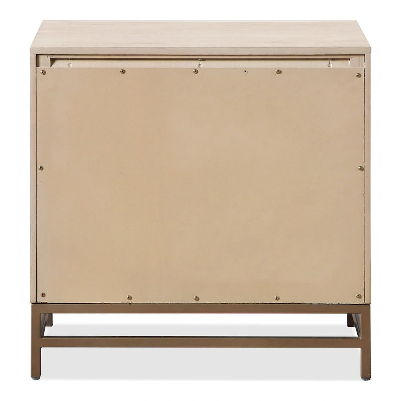 Transitional Oak Solid Wood 2-Drawer Nightstand with Metal Legs