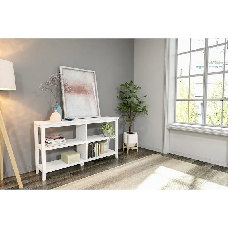 Wide Low 54W Bookcase with 2 Shelves, White