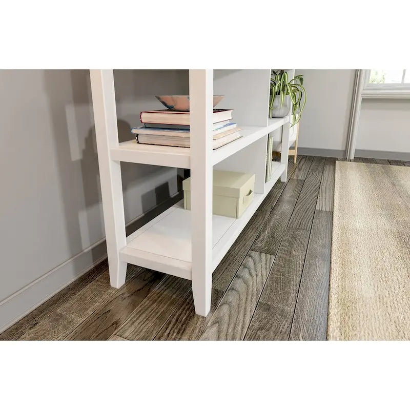 Wide Low 54W Bookcase with 2 Shelves, White