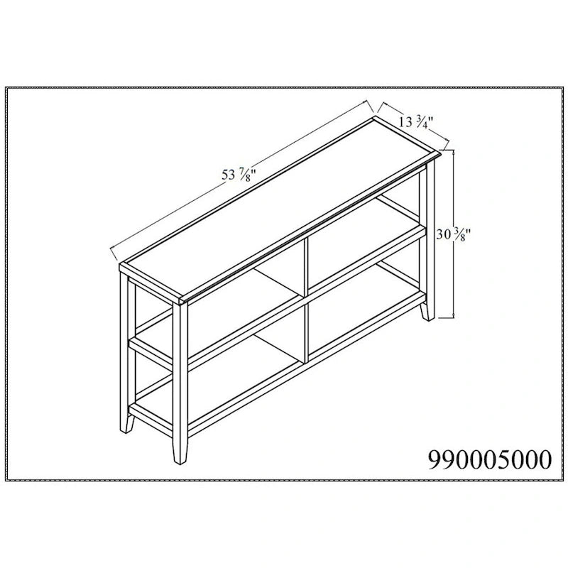 Wide Low 54W Bookcase with 2 Shelves, White