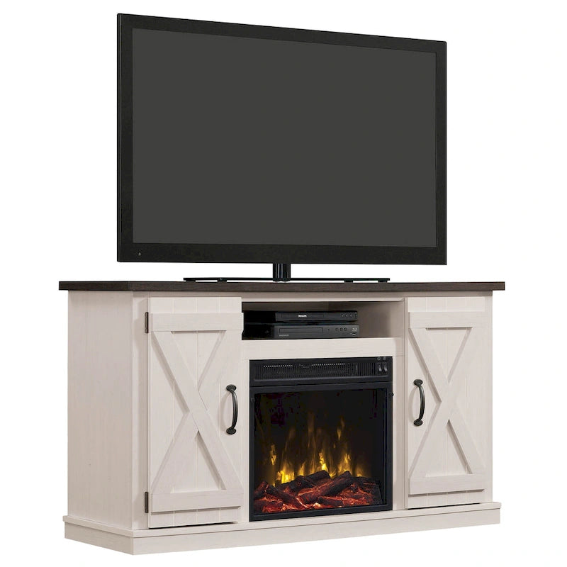 Modern Farmhouse TV Stand for TVs up to 55 with Electric Fireplace