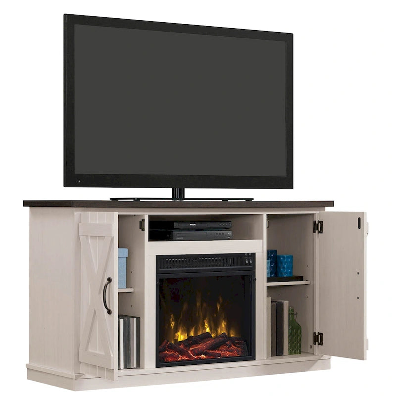 Modern Farmhouse TV Stand for TVs up to 55 with Electric Fireplace