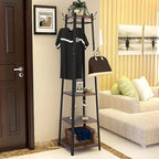 8 Hook Free Standing Coat Rack With Storage Shelves Entryway Hall Tree - 17x17x71.3inch