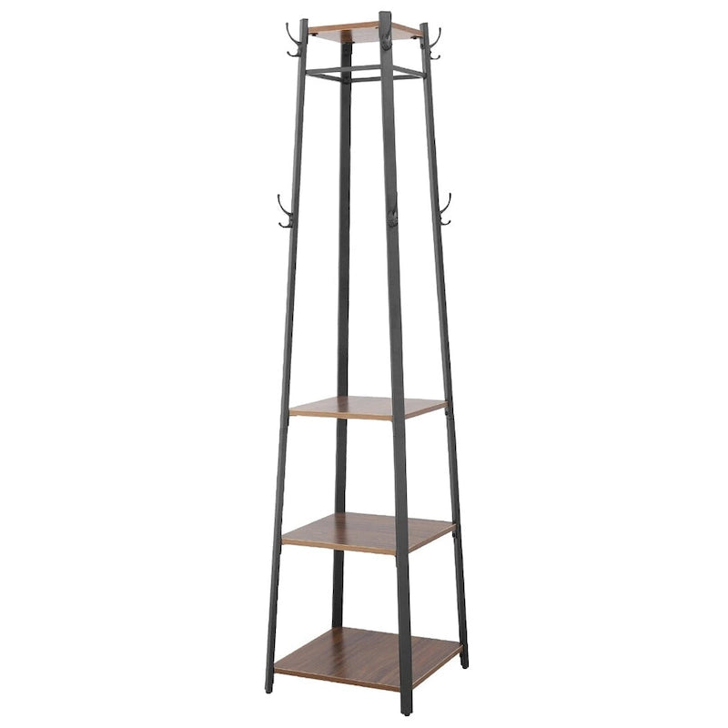 8 Hook Free Standing Coat Rack With Storage Shelves Entryway Hall Tree - 17x17x71.3inch