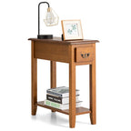 Sofa Side End Table 2 Tier Narrow Nightstand with Drawer
