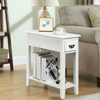 Sofa Side End Table 2 Tier Narrow Nightstand with Drawer
