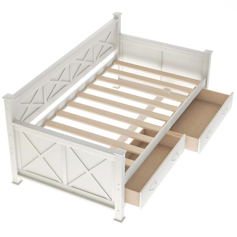 Twin Daybed with 2 Large Drawers with X-shaped Frame