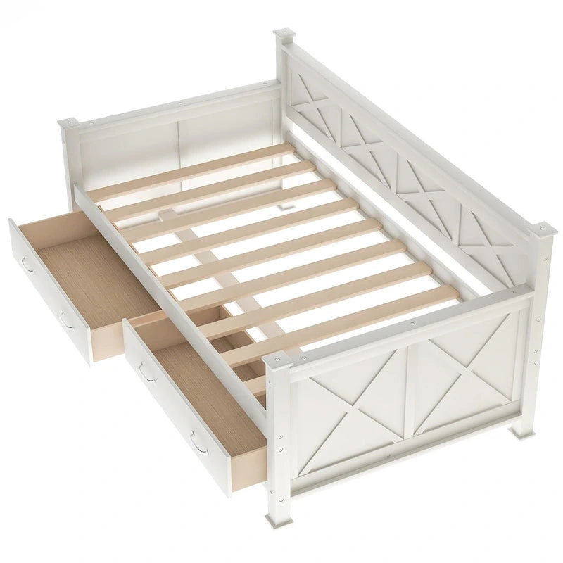 Twin Daybed with 2 Large Drawers with X-shaped Frame