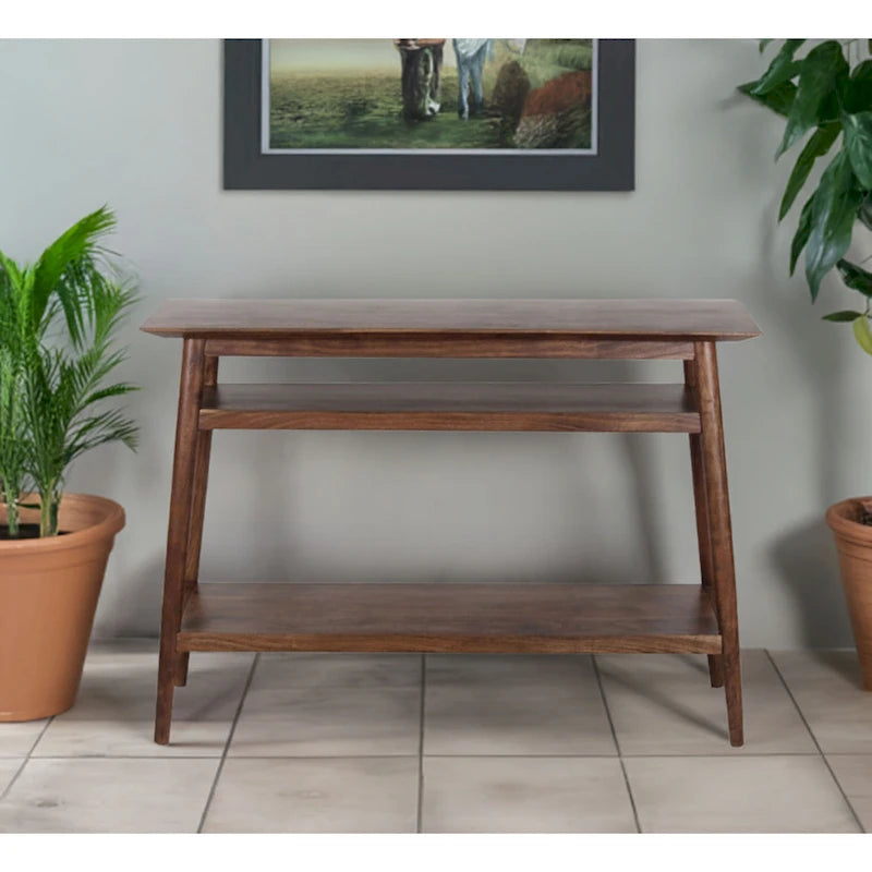 Solid Acacia Console Table with 2 Shelves