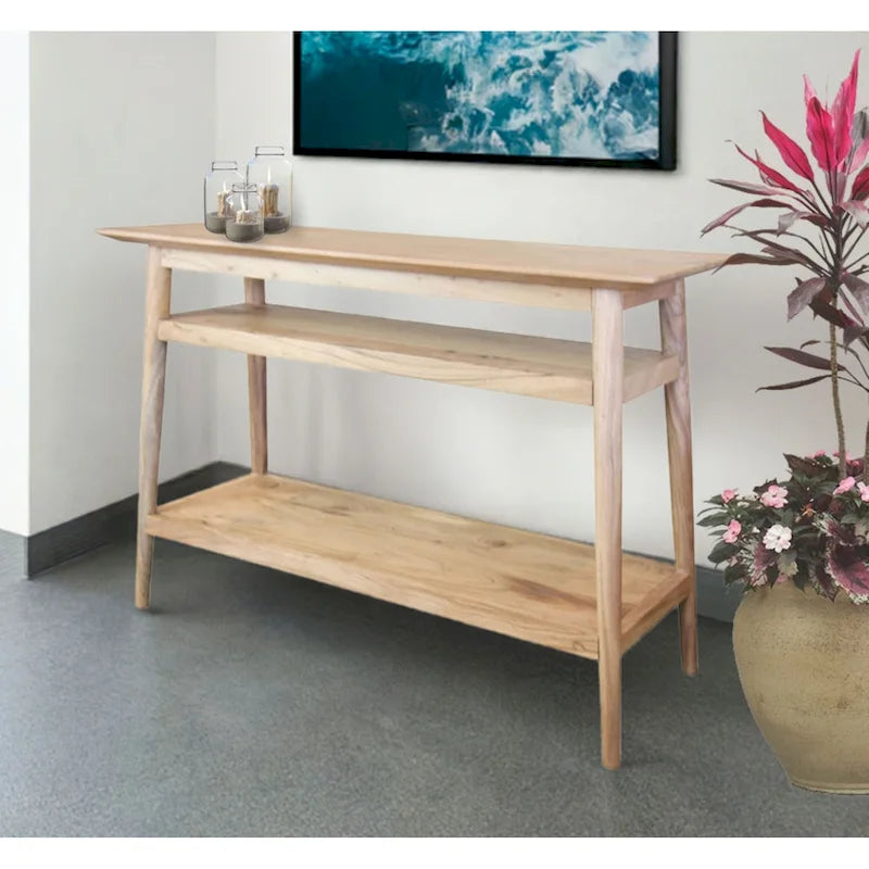 Solid Acacia Console Table with 2 Shelves