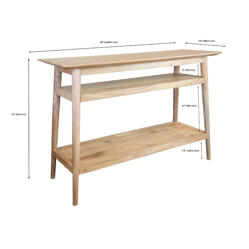 Solid Acacia Console Table with 2 Shelves