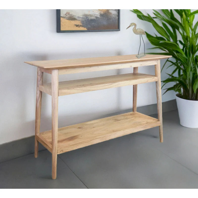 Solid Acacia Console Table with 2 Shelves